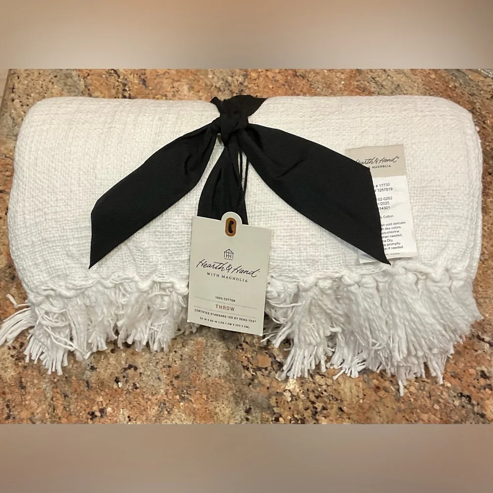 Knotted Fringe Throw Blanket White - Hearth & Hand with Magnolia